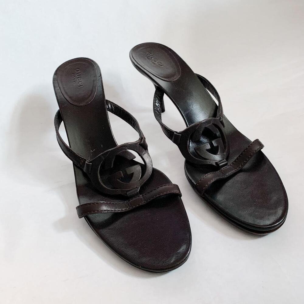 Gucci Brown Leather Sandal Heels Size 40